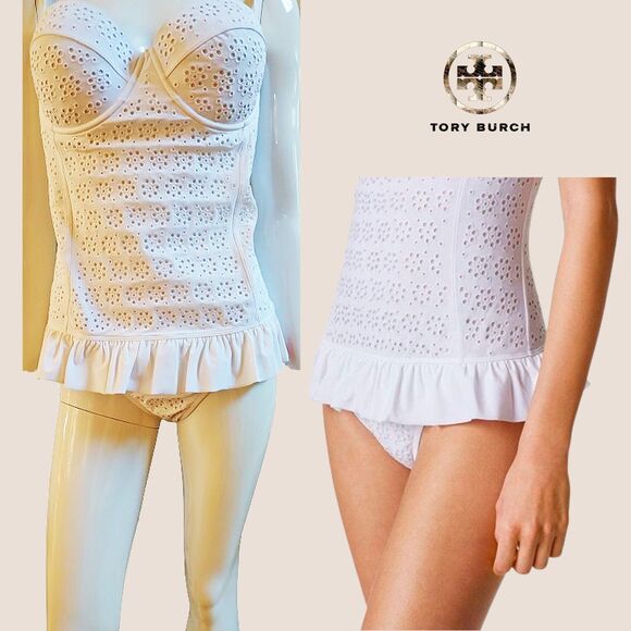 TORY BURCH NEW BRODERIE ANGLAISE Eyelet Corset Convertible 1-Pc Swimsuit XL - Picture 6 of 11